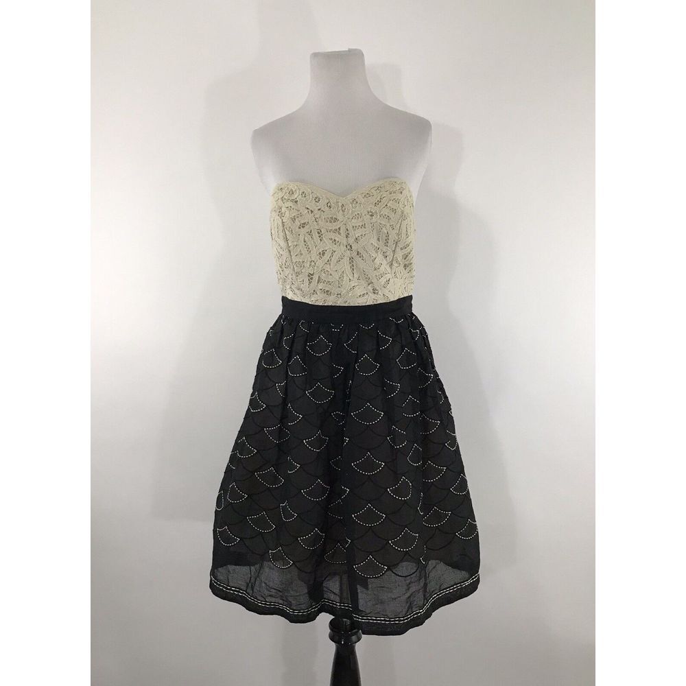Anthropologie Meadow Rue Battenburg & Organdy Sz 10 Strapless Mini Dress $228